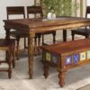 Heritage 6-seater dining set crafted in solid Sheesham wood by VintCaneCraft