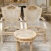 VintCaneCraft Signature Solid Wood Handwoven Cane Seating Set with Upholstered Cushion and Matching Stool