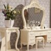 VintCaneCraft Classic White Italian Style Vanity Dresser with Oval Mirror and Cushioned Stool