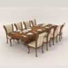 VintCaneCraft Eight Seater Solid Teak Wood Rectangular Glass Top Dining Table Set with Armrest Chairs