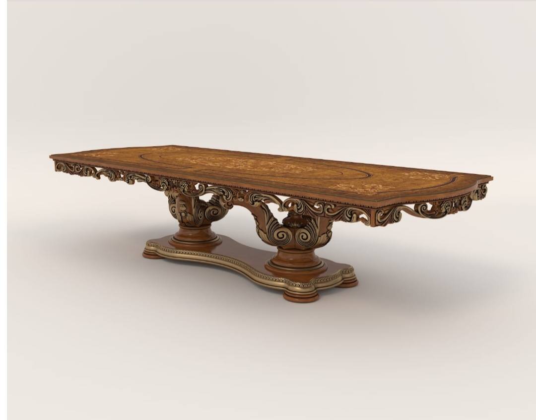 VintCaneCraft Eight Seater Solid Teak Wood Rectangular Glass Top Dining Table Set with Armrest Chairs - Image 2